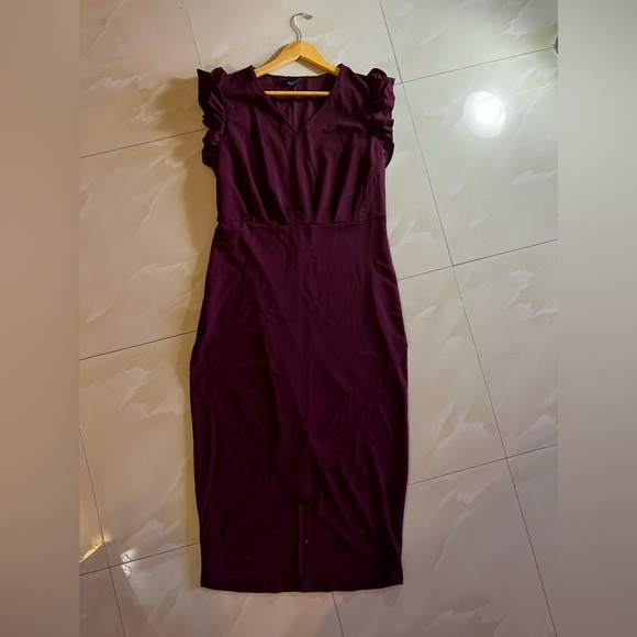Shein curve - Long Dress - Ruffle Sleeve - Red wine - 1XL maxi dress polyester - Picture 8 of 16